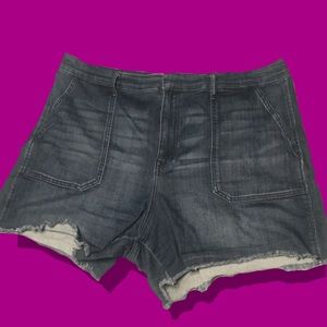 Dark Blue Denim Shorts w/ Deep Rectangle Pockets